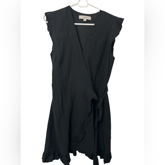 LOFT Black Ruffled Wrap Sundress - Picture 1 of 5